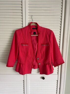 White House Black Market Bright Pink Peplum Zip-Pocket Jacket